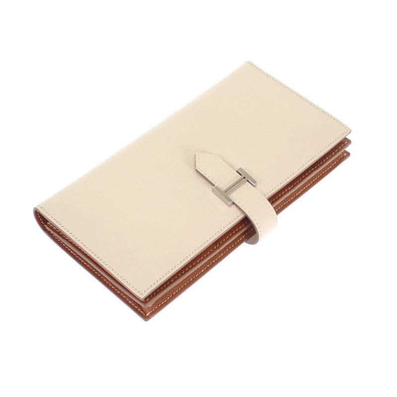 エルメス HERMES ベアンスフレヴェルソ 長財布 ヴォーエプソン ナタ ゴールド シルバー金具 レディース【中古】【Aランク】