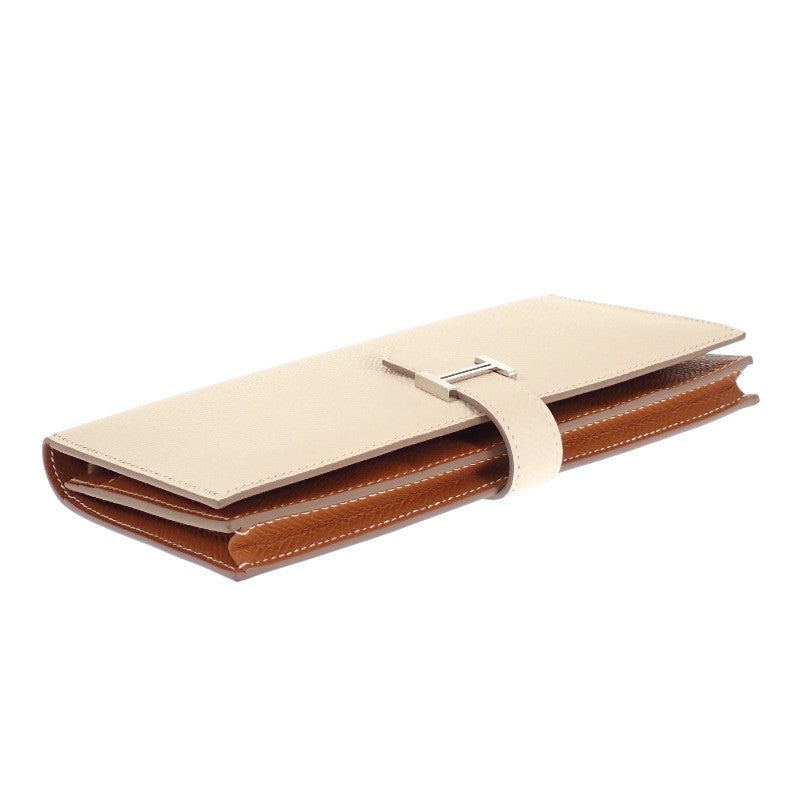 エルメス HERMES ベアンスフレヴェルソ 長財布 ヴォーエプソン ナタ ゴールド シルバー金具 レディース【中古】【Aランク】