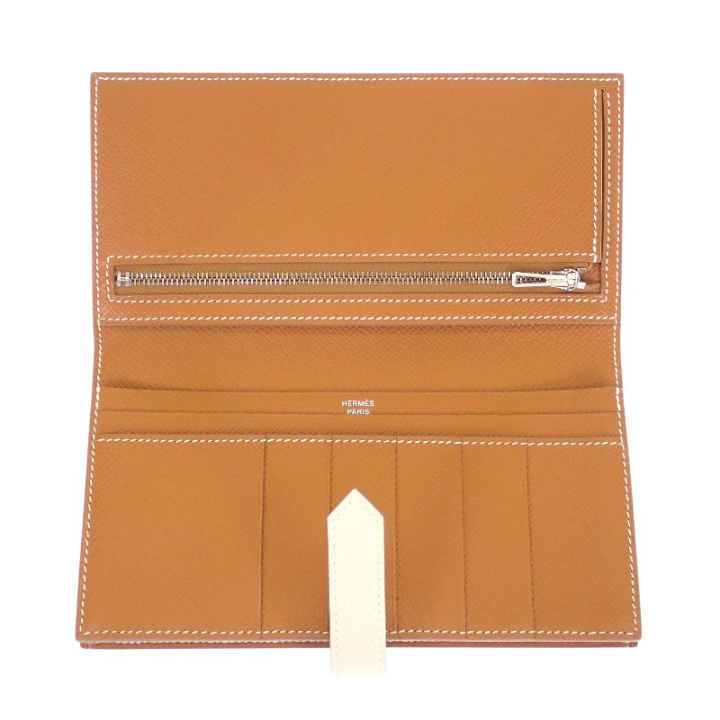 エルメス HERMES ベアンスフレヴェルソ 長財布 ヴォーエプソン ナタ ゴールド シルバー金具 レディース【中古】【Aランク】