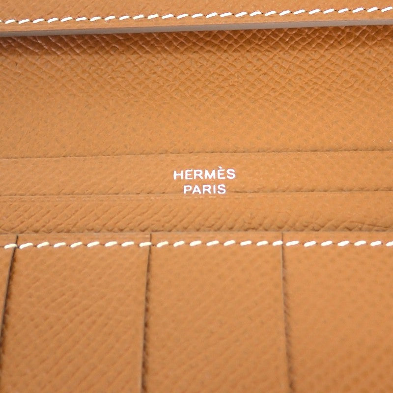 エルメス HERMES ベアンスフレヴェルソ 長財布 ヴォーエプソン ナタ ゴールド シルバー金具 レディース【中古】【Aランク】