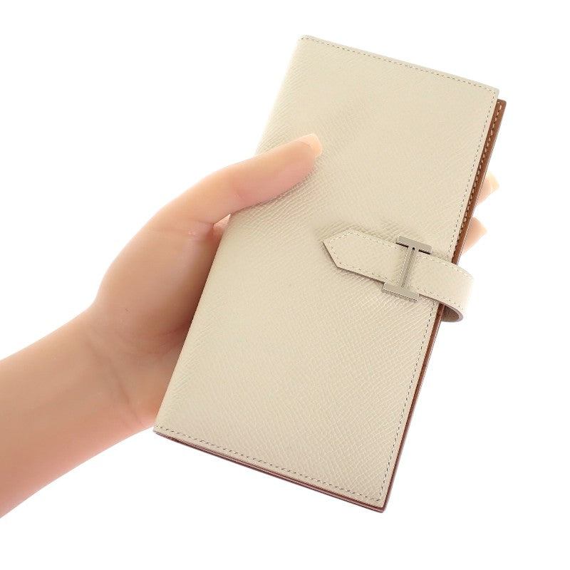 エルメス HERMES ベアンスフレヴェルソ 長財布 ヴォーエプソン ナタ ゴールド シルバー金具 レディース【中古】【Aランク】