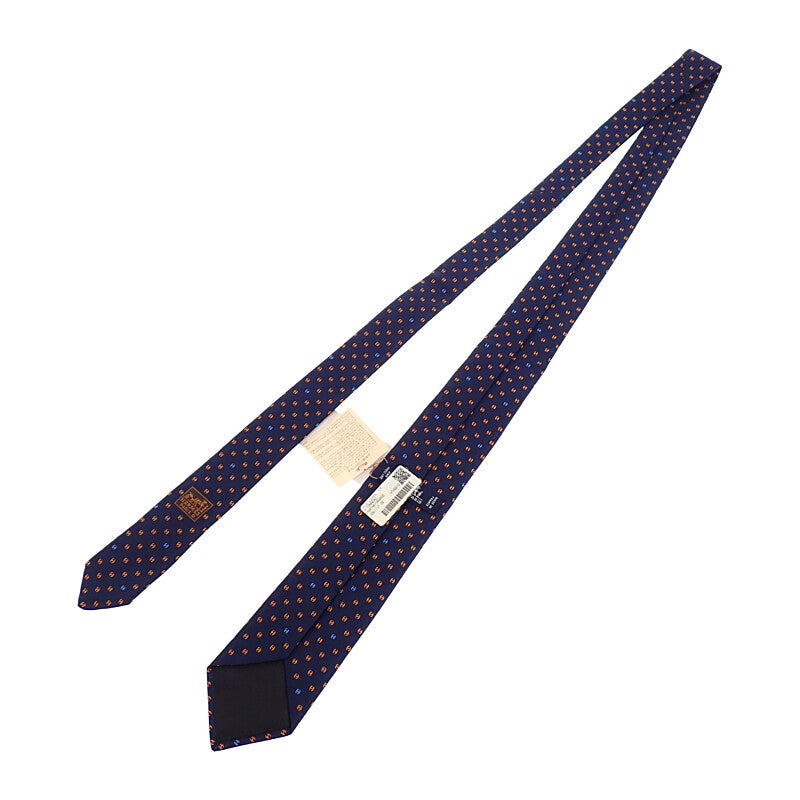 愛馬仕 HERMES H Tonneau H336111T 02 領帶 絲綢 棉 藏青色 男士【中古】【SA級品】