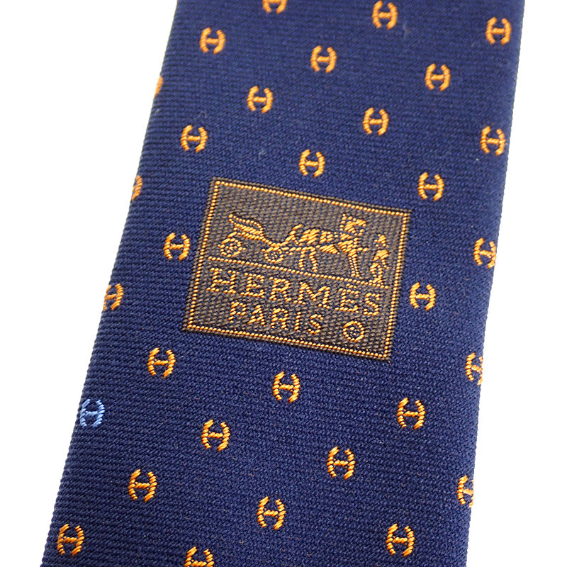 愛馬仕 HERMES H Tonneau H336111T 02 領帶 絲綢 棉 藏青色 男士【中古】【SA級品】