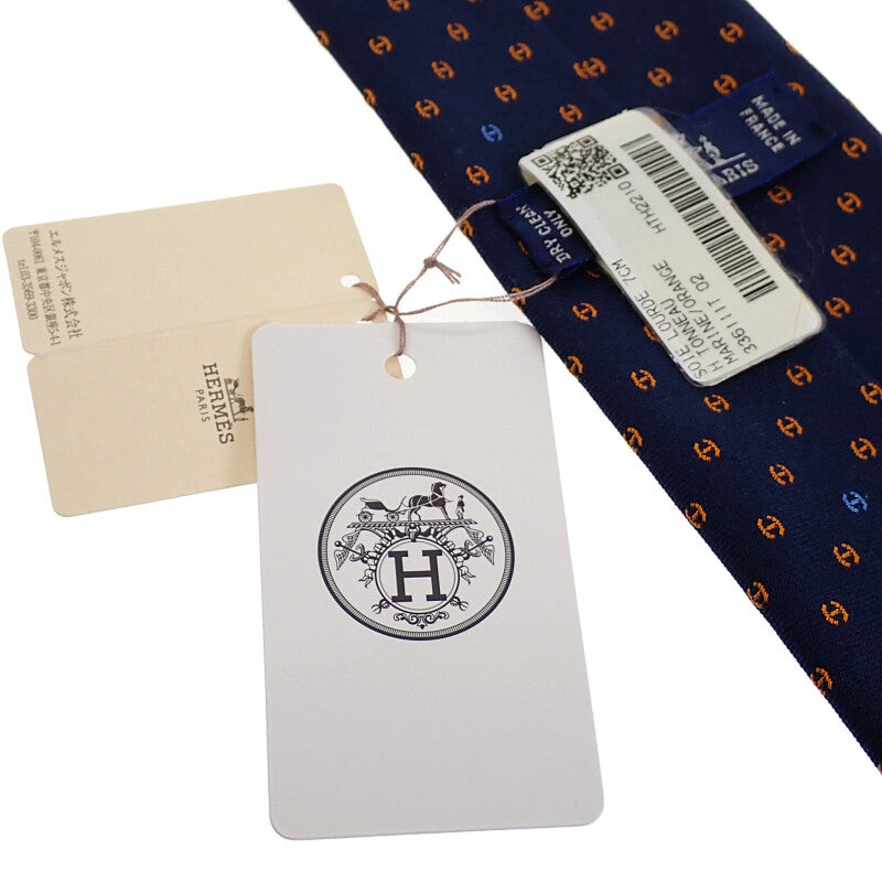 愛馬仕 HERMES H Tonneau H336111T 02 領帶 絲綢 棉 藏青色 男士【中古】【SA級品】