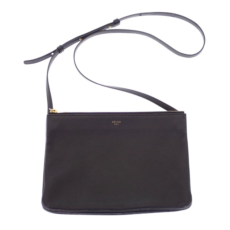 セリーヌ CELINE トリオラージ 171453ETA.38NO ショルダーバッグ レザー ブラック ゴールド金具 レディース【中古】【ABランク】