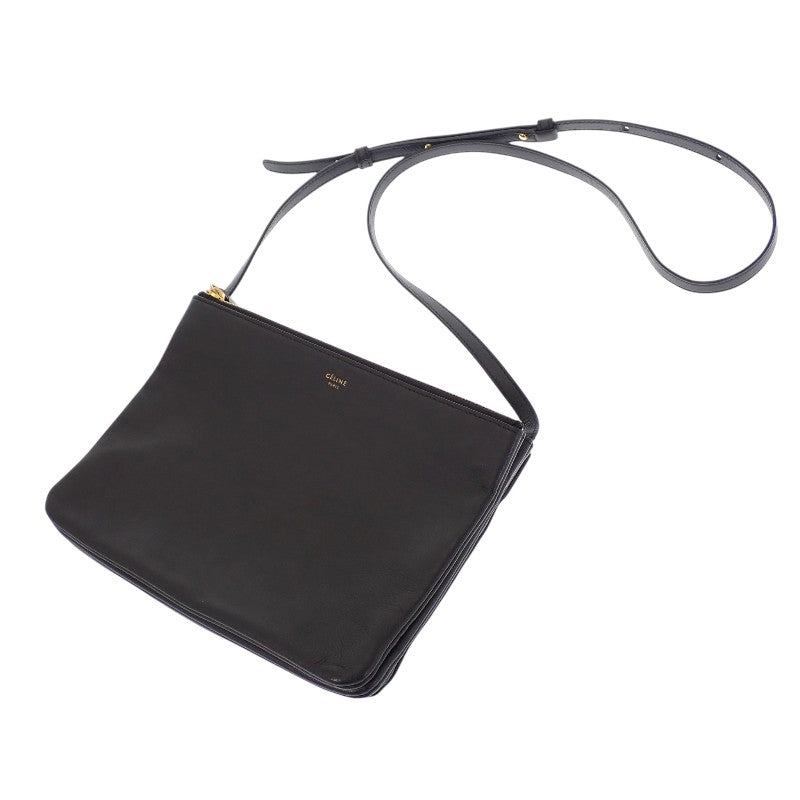 セリーヌ CELINE トリオラージ 171453ETA.38NO ショルダーバッグ レザー ブラック ゴールド金具 レディース【中古】【ABランク】