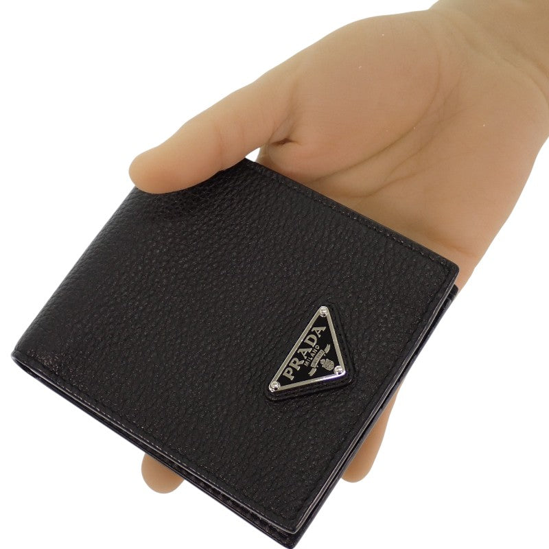 プラダ PRADA ヴィッテロダイノレザー 財布 2MO513_2E54_F0002 二つ折り財布 レザー ブラック シルバー金具 メンズ【中古】【ABランク】