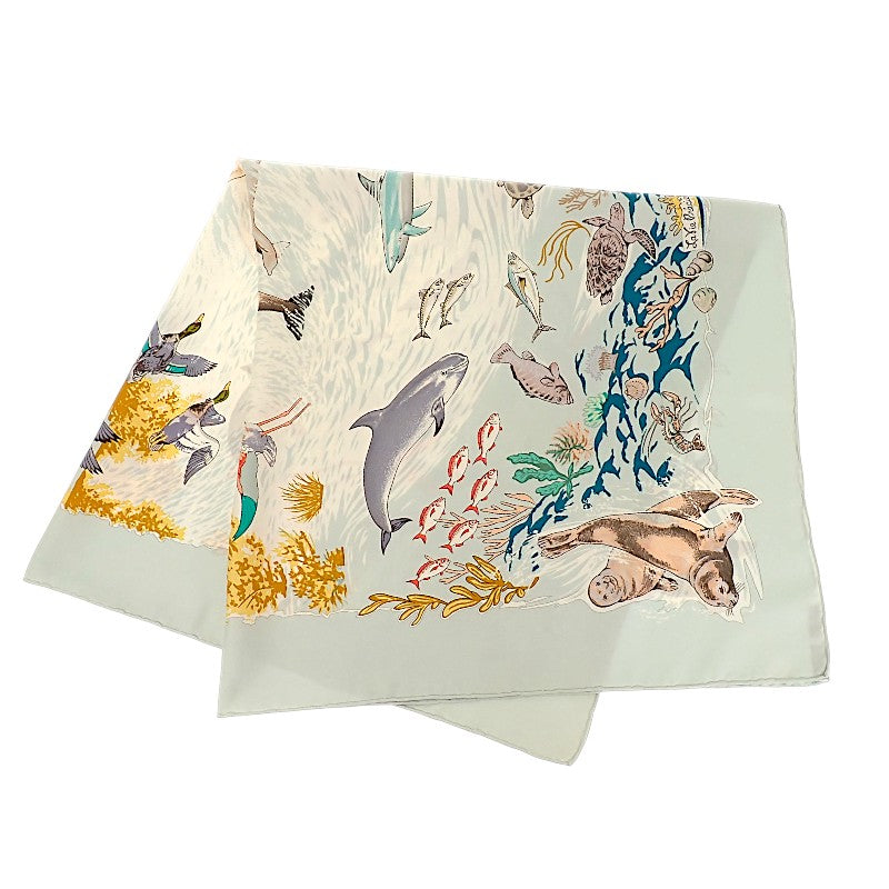 エルメス HERMES カレ90 Lavie Precieuse de la Mediterranee スカーフ シルク ライトブルー レディース【中古】【ABランク】