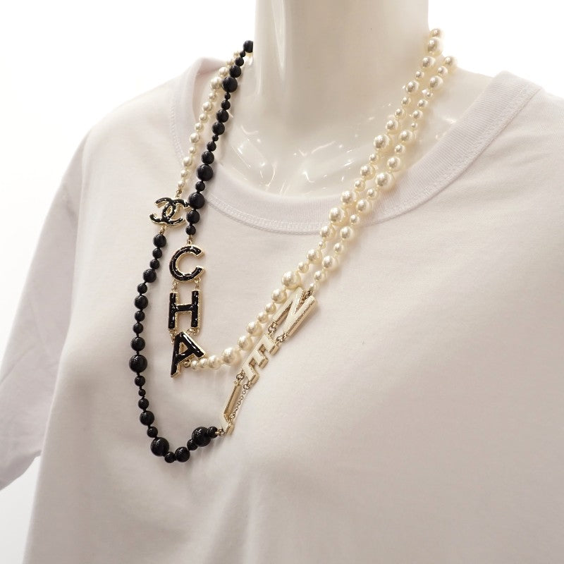 シャネル CHANEL CCロゴ パールロングネックレス B22A刻印 AB8717 ネックレス メタル フェイクパール ブラック ホワイト ゴールド レディース【中古】【Aランク】