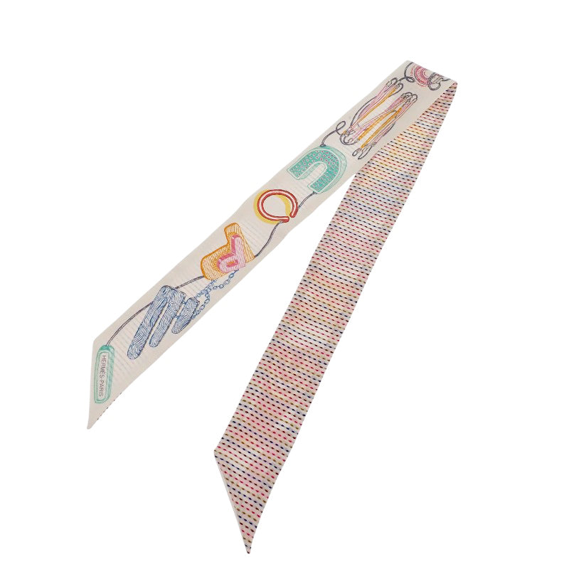 エルメス HERMES ツイリー ポワンティエ シュヴァロスコープ ネオン H853954S04 スカーフ シルク ホワイト ローズ ヴェール レディース【中古】【ABランク】