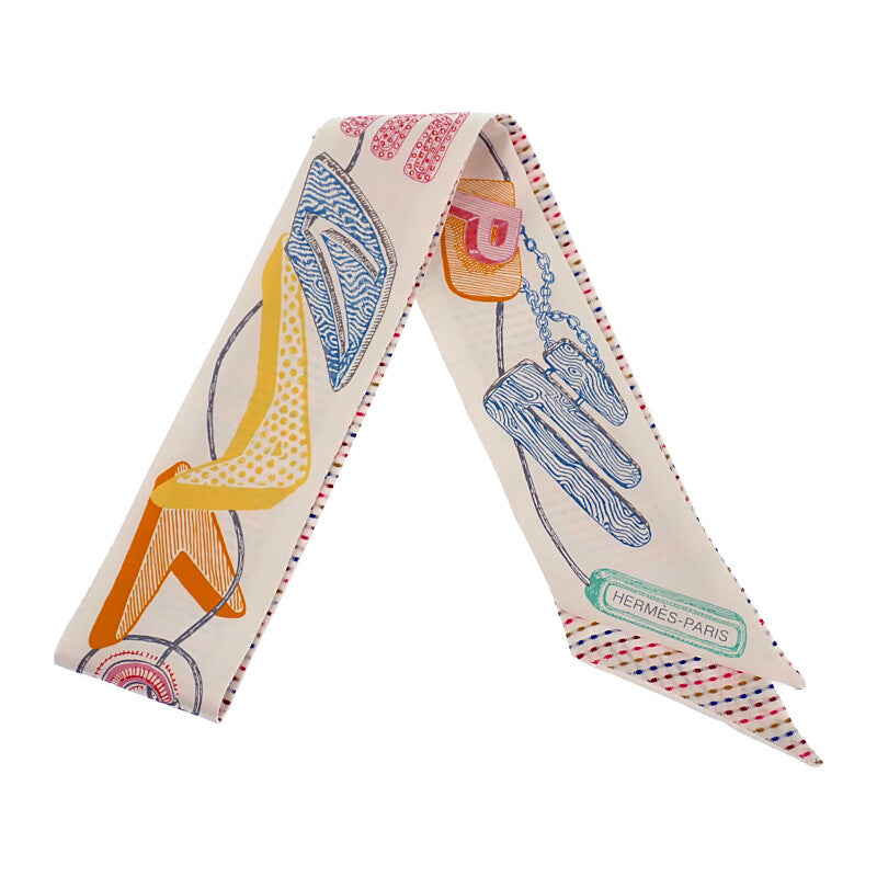 エルメス HERMES ツイリー ポワンティエ シュヴァロスコープ ネオン H853954S 04 スカーフ シルク ホワイト ローズ ヴェール レディース【中古】【ABランク】