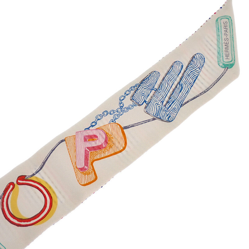 エルメス HERMES ツイリー ポワンティエ シュヴァロスコープ ネオン H853954S 04 スカーフ シルク ホワイト ローズ ヴェール レディース【中古】【ABランク】