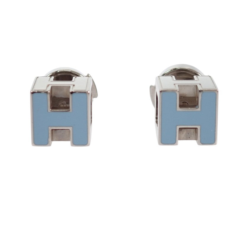 エルメス HERMES カージュドアッシュ Hキューブ ピアス メタル ブルー シルバー金具 レディース【中古】【ABランク】