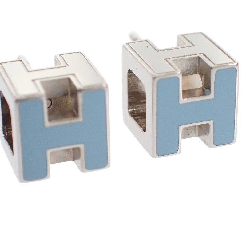 エルメス HERMES カージュドアッシュ Hキューブ ピアス メタル ブルー シルバー金具 レディース【中古】【ABランク】