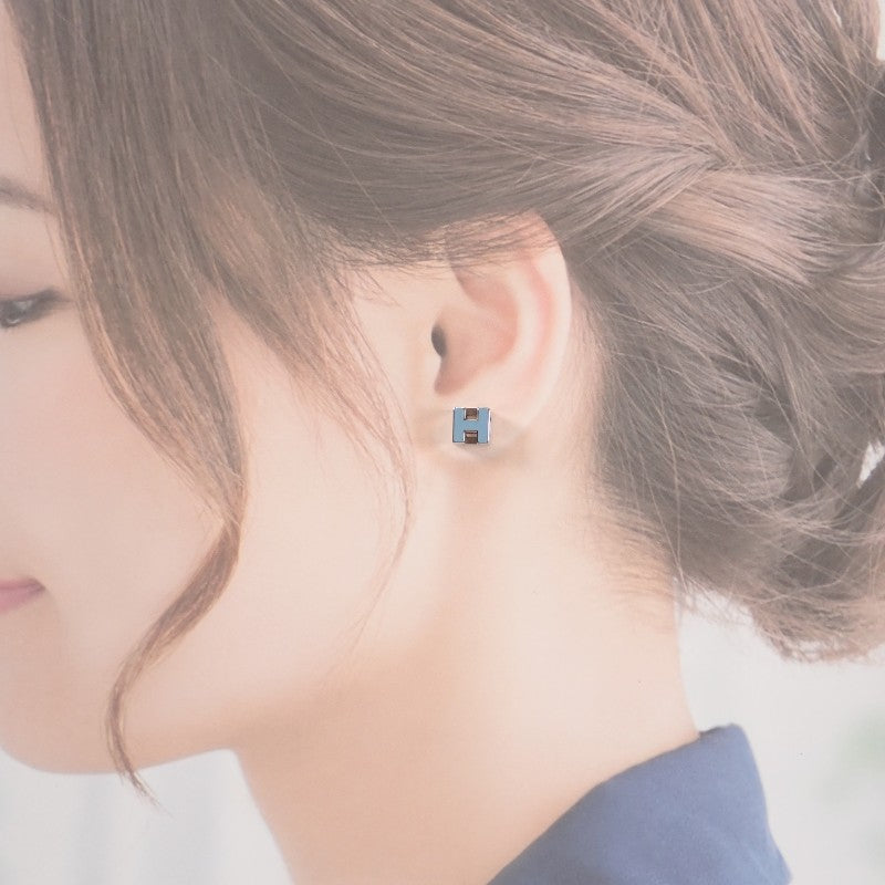 エルメス HERMES カージュドアッシュ Hキューブ ピアス メタル ブルー シルバー金具 レディース【中古】【ABランク】