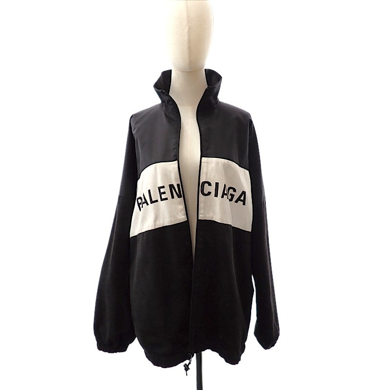バレンシアガ BALENCIAGA ロゴプリント デニム切替 ポプリンシャツブルゾン 36 529213 TB003 1000 ナイロンジャケット コットン ナイロン ブラック メンズ【中古】【Bランク】