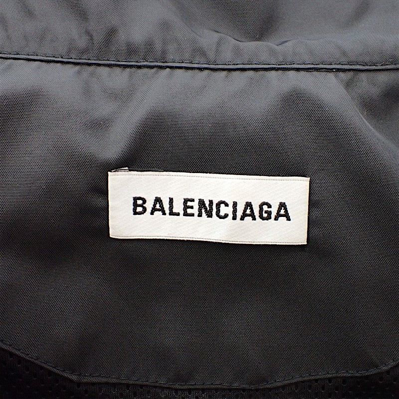 バレンシアガ BALENCIAGA ロゴプリント デニム切替 ポプリンシャツブルゾン 36 529213 TB003 1000 ナイロンジャケット コットン ナイロン ブラック メンズ【中古】【Bランク】