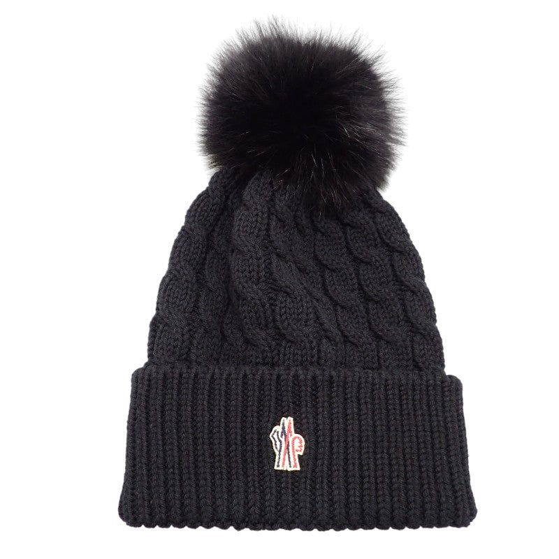 モンクレール MONCLER ボンボン付きビーニー F20983B70001_0402A ニットキャップ ウール フォックス ブラック メンズ レディース【中古】【ABランク】