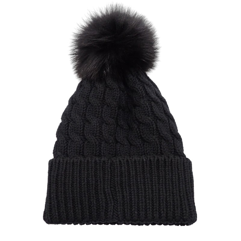 モンクレール MONCLER ボンボン付きビーニー F20983B70001_0402A ニットキャップ ウール フォックス ブラック メンズ レディース【中古】【ABランク】