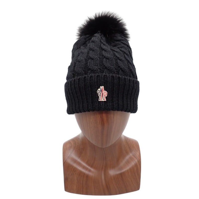 モンクレール MONCLER ボンボン付きビーニー F20983B70001_0402A ニットキャップ ウール フォックス ブラック メンズ レディース【中古】【ABランク】