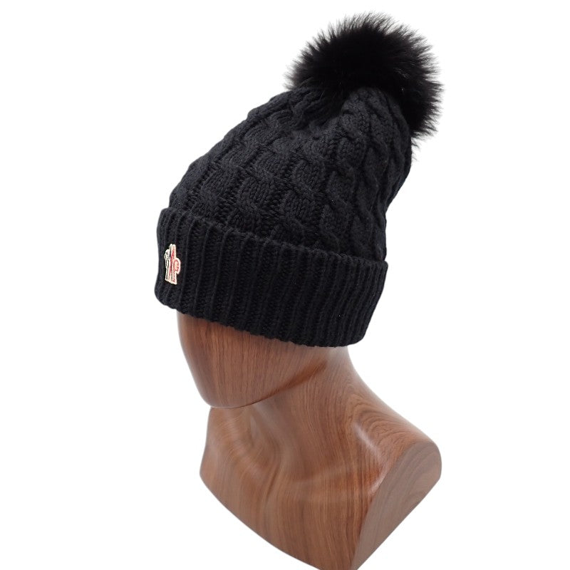 モンクレール MONCLER ボンボン付きビーニー F20983B70001_0402A ニットキャップ ウール フォックス ブラック メンズ レディース【中古】【ABランク】