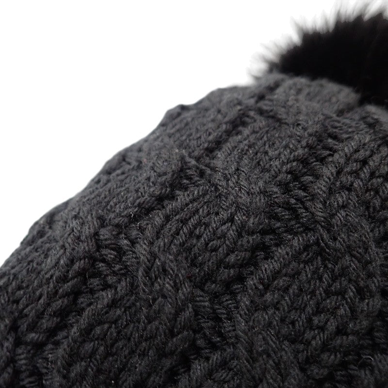 モンクレール MONCLER ボンボン付きビーニー F20983B70001_0402A ニットキャップ ウール フォックス ブラック メンズ レディース【中古】【ABランク】