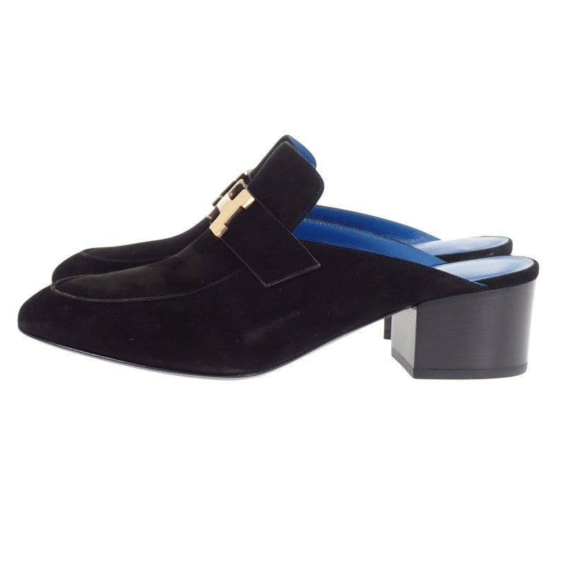 エルメス HERMES パラディ ミュール 36 ミュール スウェード ブラック ブルー ゴールド金具 レディース【中古】【Aランク】