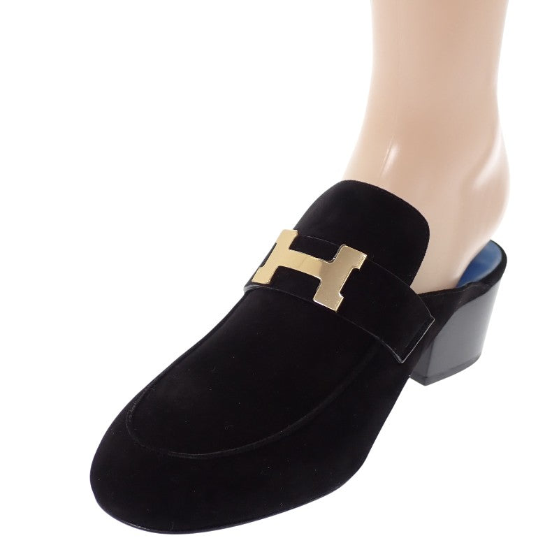 エルメス HERMES パラディ ミュール 36 ミュール スウェード ブラック ブルー ゴールド金具 レディース【中古】【Aランク】