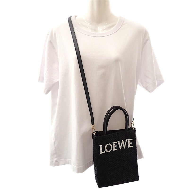 ロエベ LOEWE スタンダード A5 トート A563S30X09 2WAYバッグ ラフィア レザー ブラック ゴールド金具 レディース【中古】【Aランク】