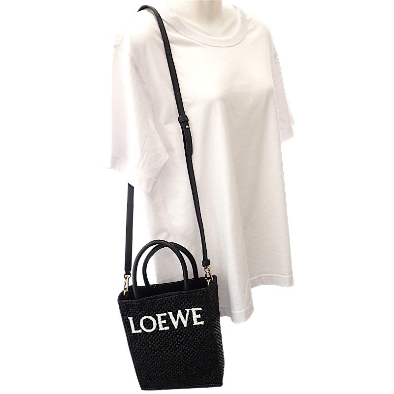 ロエベ LOEWE スタンダード A5 トート A563S30X09 2WAYバッグ ラフィア レザー ブラック ゴールド金具 レディース【中古】【Aランク】