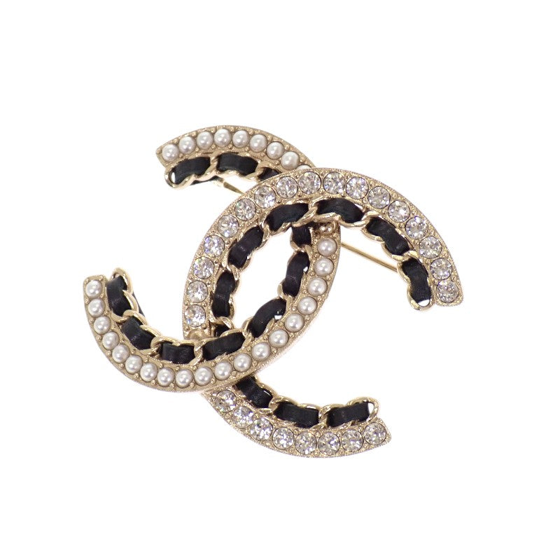 シャネル CHANEL ココマーク AB5199 ブローチ メタル レザー ゴールド ブラック レディース【中古】【Aランク】
