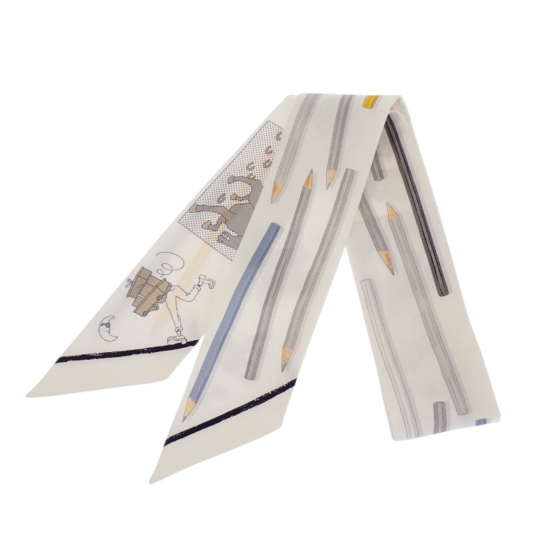 エルメス HERMES ツイリー A Vos Crayons 064221S_07 スカーフ シルク ホワイト レディース【中古】【ABランク】