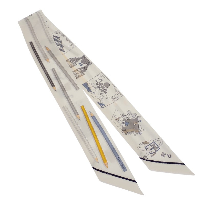エルメス HERMES ツイリー A Vos Crayons 064221S_07 スカーフ シルク ホワイト レディース【中古】【ABランク】