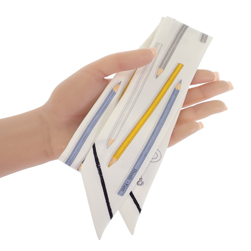 エルメス HERMES ツイリー A Vos Crayons 064221S_07 スカーフ シルク ホワイト レディース【中古】【ABランク】