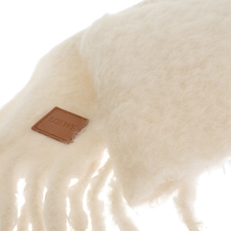 ロエベ LOEWE アナグラム フリンジマフラー FSA6SS1X0 マフラー ウール モヘヤ オフホワイト レディース メンズ【中古】【ABランク】