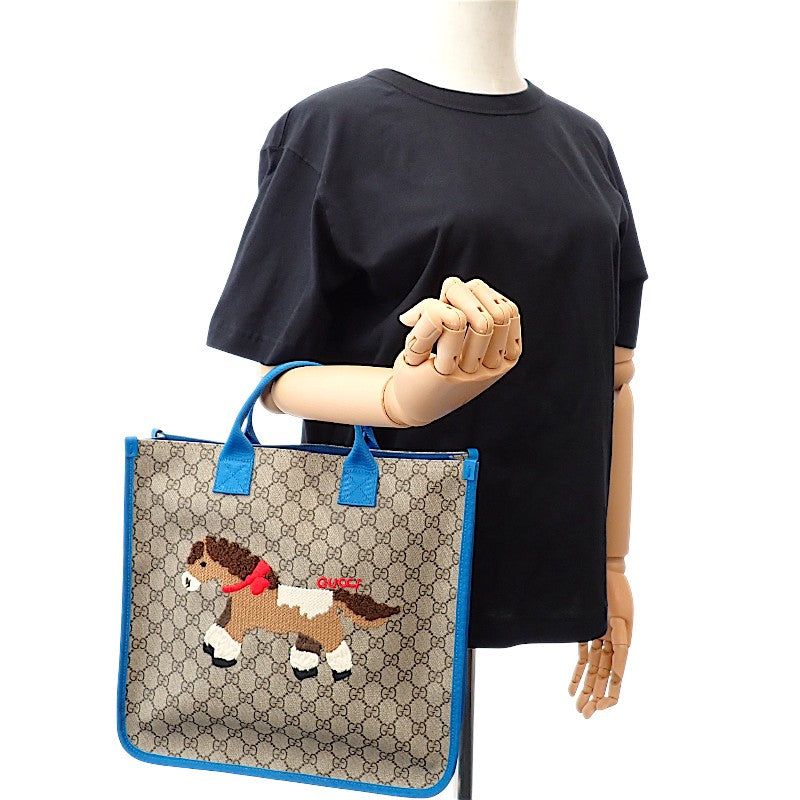 グッチ GUCCI GG トートバッグ 605831 FAFNQ 8576 トートバッグ ナイロン PU ベージュ ダークブラウン ブルー レディース キッズ【中古】【ABランク】