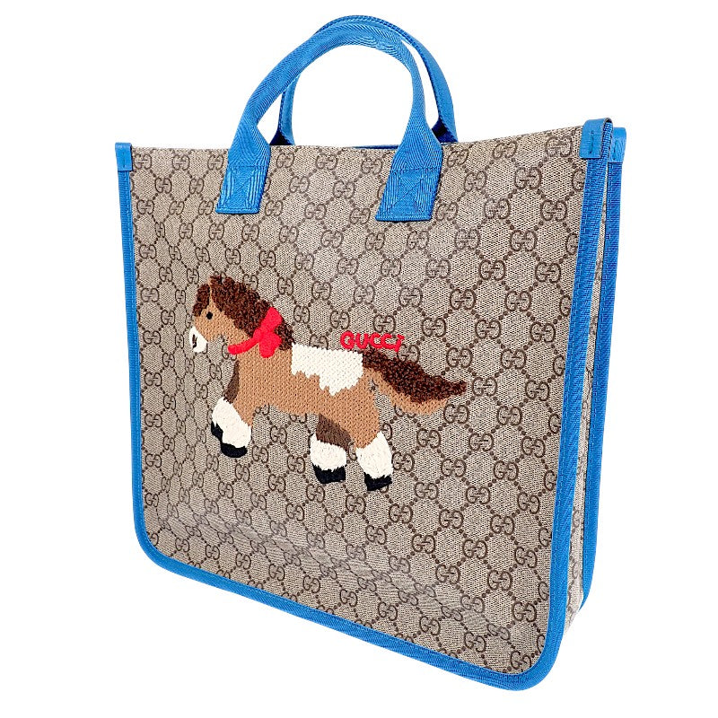 グッチ GUCCI GG トートバッグ 605831 FAFNQ 8576 トートバッグ ナイロン PU ベージュ ダークブラウン ブルー レディース キッズ【中古】【ABランク】