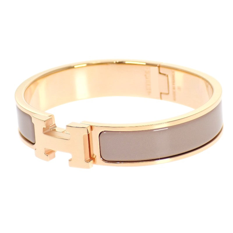 愛馬仕 HERMES Clic H 手環 H700001FO_19PM 手鐲 金屬 琺瑯 米色 栗子棕色 女士【二手】【AB級】