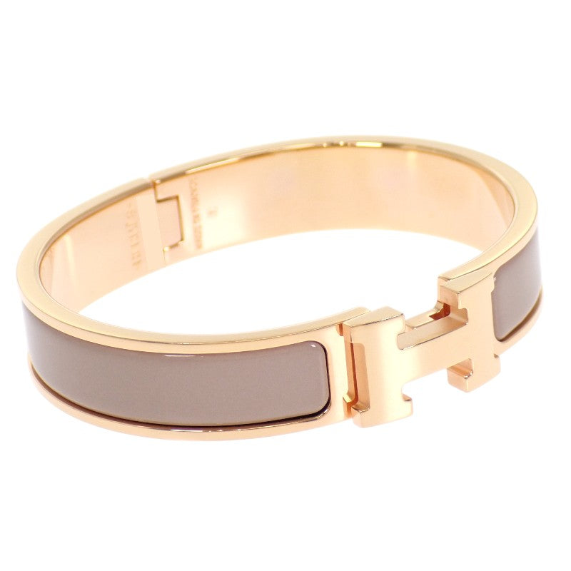 愛馬仕 HERMES Clic H 手環 H700001FO_19PM 手鐲 金屬 琺瑯 米色 栗子棕色 女士【二手】【AB級】