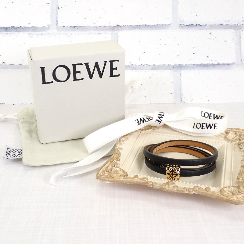 ロエベ LOEWE アナグラム S J242TWLX03 ブレスレット カーフ 真ちゅう ブラック ゴールド金具 レディース【中古】【Aランク】