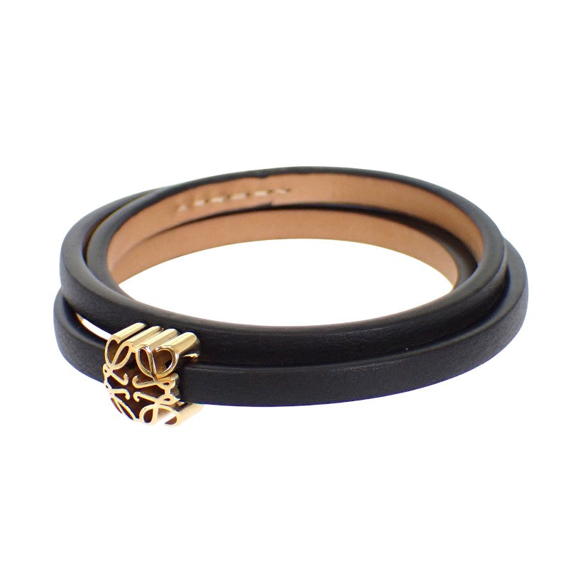 ロエベ LOEWE アナグラム S J242TWLX03 ブレスレット カーフ 真ちゅう ブラック ゴールド金具 レディース【中古】【Aランク】