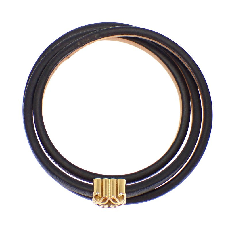 ロエベ LOEWE アナグラム S J242TWLX03 ブレスレット カーフ 真ちゅう ブラック ゴールド金具 レディース【中古】【Aランク】