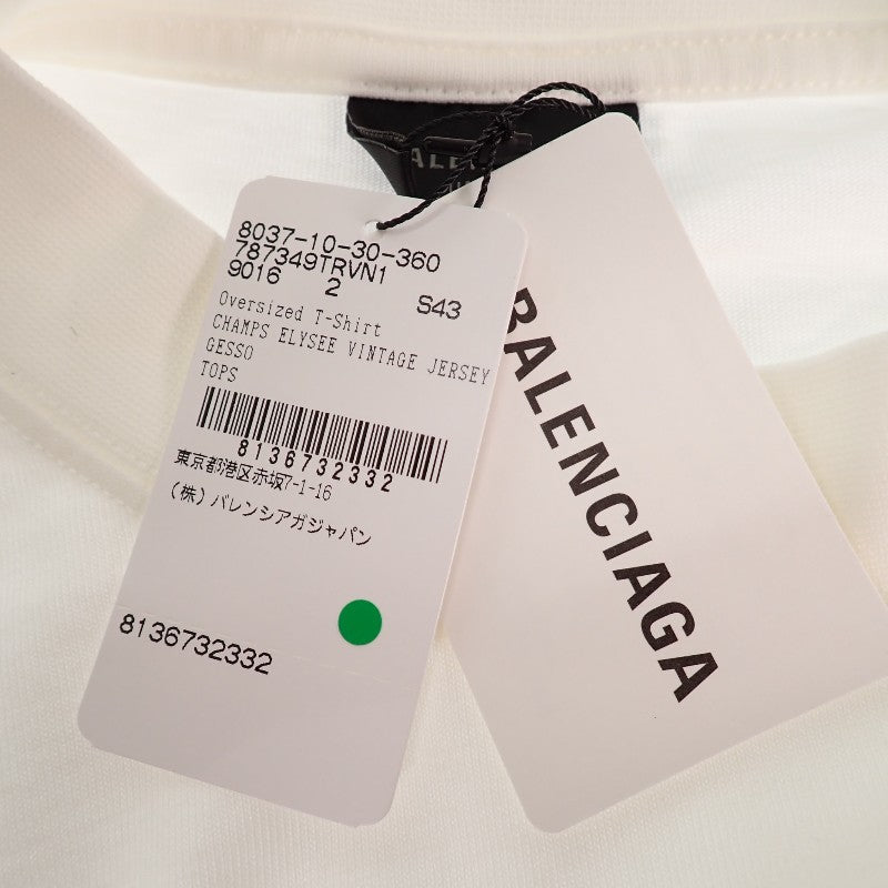 BALENCIAGA Oversized T-Shirt CHAMPS ELYSEES T-Shirt 2 787349 TRVN1 9016 Short Sleeve T-Shirt Cotton White Men's Women's Unisex【Used】【A Rank】