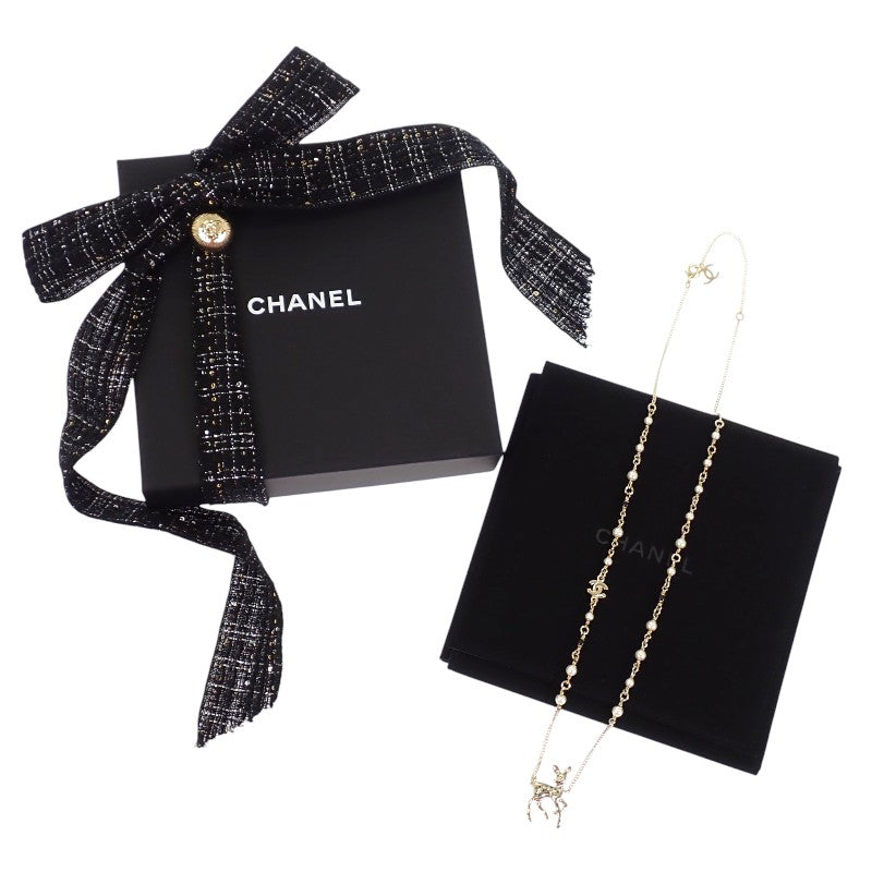 シャネル CHANEL CCバンビ ネックレス メタル フェイクパール ラインストーン ゴールド レディース【中古】【Aランク】