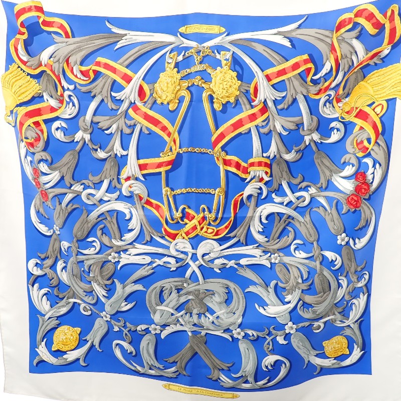 エルメス HERMES カレ90 LE MORS A LA CONETABLE 轡の気品 スカーフ シルク ブルー レディース【中古】【Aランク】