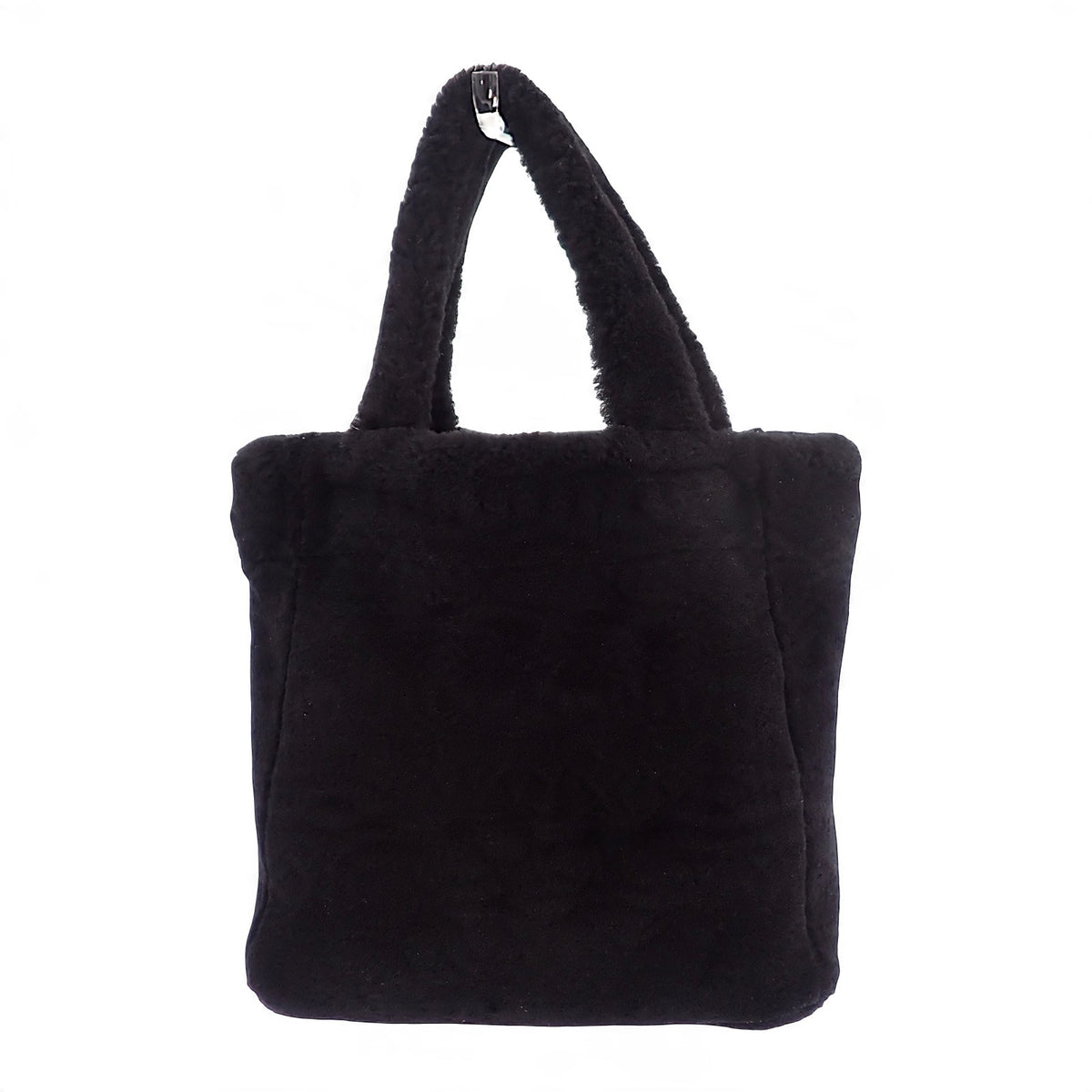 プラダ PRADA シアリング トートバッグ 1BG447 2EC9 F0IAU 2WAYバッグ ショルダーバッグ シープレザー 羊毛 ブラック ホワイトロゴ ゴールド金具 レディース【中古】【Aランク】
