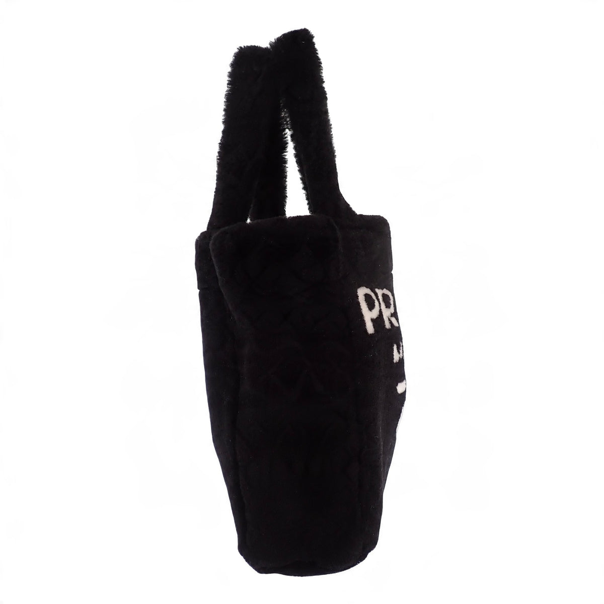 プラダ PRADA シアリング トートバッグ 1BG447 2EC9 F0IAU 2WAYバッグ ショルダーバッグ シープレザー 羊毛 ブラック ホワイトロゴ ゴールド金具 レディース【中古】【Aランク】