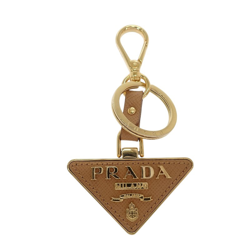 プラダ PRADA サフィアーノキーリング 1PP128 キーホルダー メタル レザー ベージュ ゴールド レディース【中古】【Aランク】