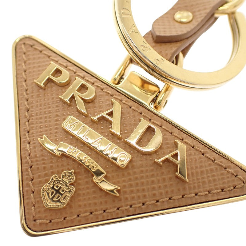 普拉達 PRADA Saffiano 鑰匙圈 1PP128 鑰匙扣 金屬 皮革 米色 金色 女士【二手】【A級品】