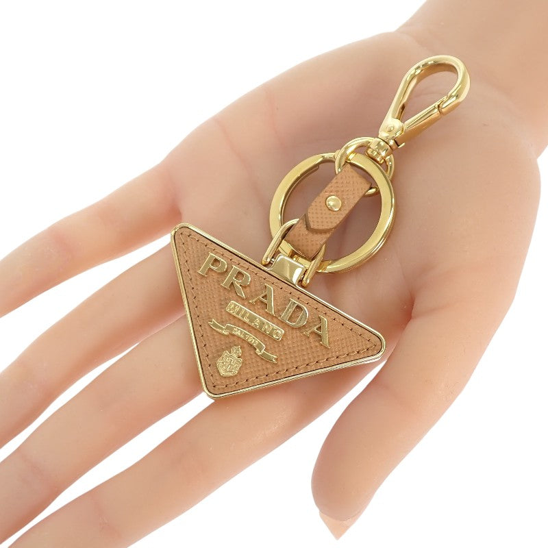 普拉達 PRADA Saffiano 鑰匙圈 1PP128 鑰匙扣 金屬 皮革 米色 金色 女士【二手】【A級品】